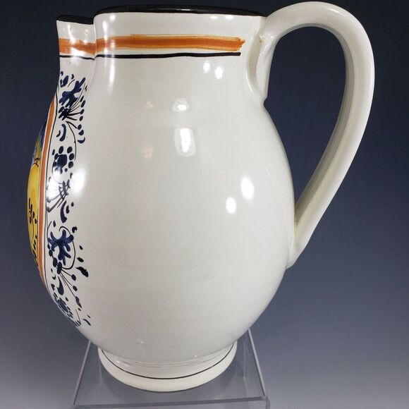 VTG Italian Pottery Pitcher Bird Striped Handle Signed Tuscan Italy Sandro Guzzi - Picture 6 of 10